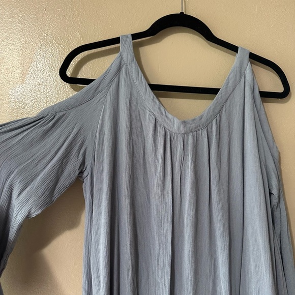 Knox Rose Blue Dress Long Sleeve Cut Out Shoulders Embroidered Stitching - Picture 8 of 9